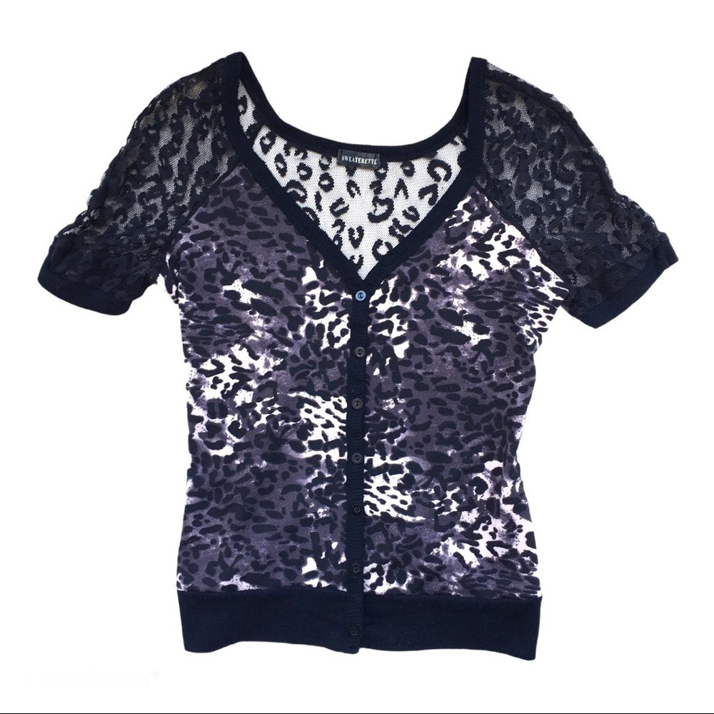 Vintage leopard print lace back cardigan size Medium